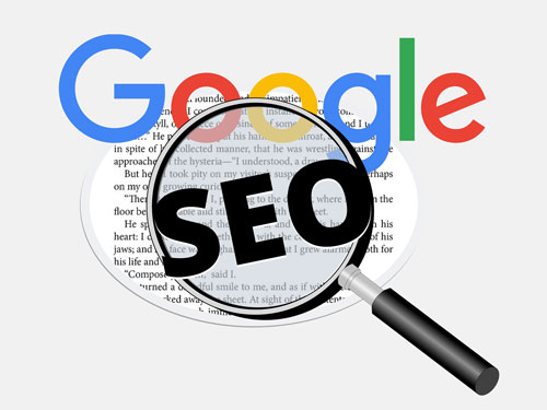 magnifying glass magnifying SEO and Google