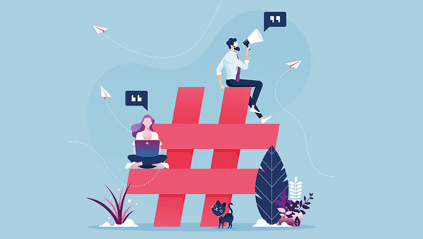 Group of people with hashtag icon-Social media marketing concept