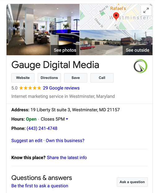 screenshot of google my business listing